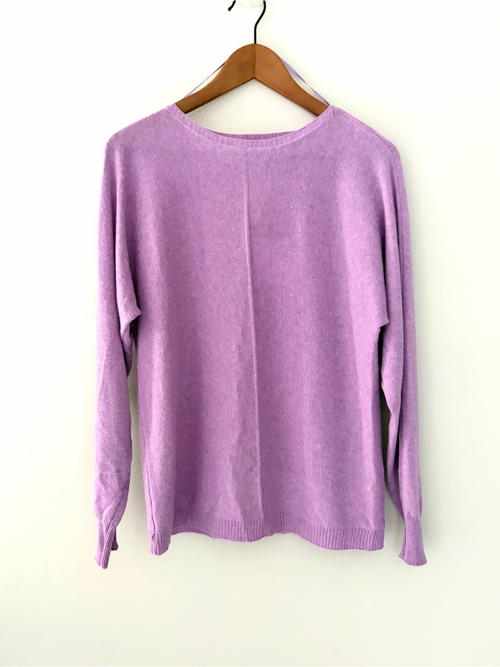 Lightweight Sweater Wool Cashmere Silk blend Lavender Lilac Dolman Sleeves, S